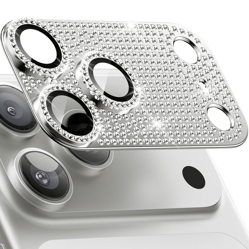 WSKEN for iPhone 17 Pro Max Camera Lens Protector Diamond Bling - [Not Easy to Fall][Strong Adsorption] Glitter Metal Aluminum Alloy Rear Camera Screen Cover Accessories, Silver - Image 1
