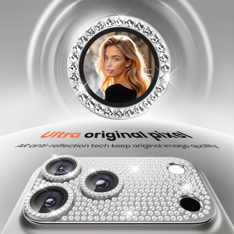 WSKEN for iPhone 17 Pro Max Camera Lens Protector Diamond Bling - [Not Easy to Fall][Strong Adsorption] Glitter Metal Aluminum Alloy Rear Camera Screen Cover Accessories, Silver - Image 2