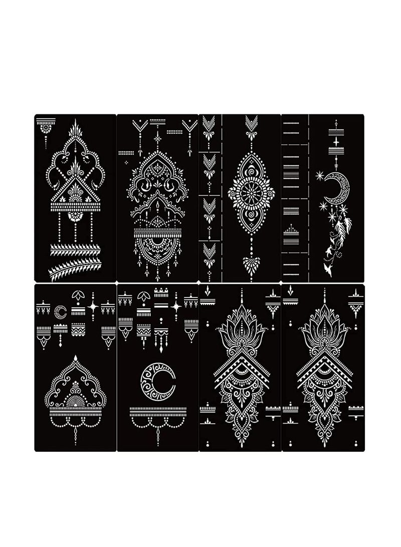 Tattoo Templates, Henna Tattoo Stencils, 8 Sheet Hand Temporary Tattoo Stickers, Self-Adhesive Reusable, Temporary Tattoos for Kids&Adults Body Art Template, Painting Stencils - Image 1