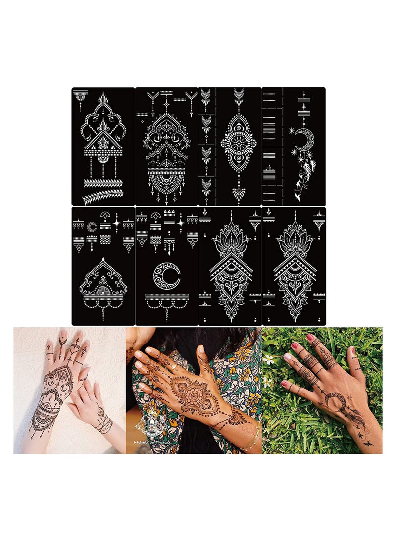Tattoo Templates, Henna Tattoo Stencils, 8 Sheet Hand Temporary Tattoo Stickers, Self-Adhesive Reusable, Temporary Tattoos for Kids&Adults Body Art Template, Painting Stencils - Image 2