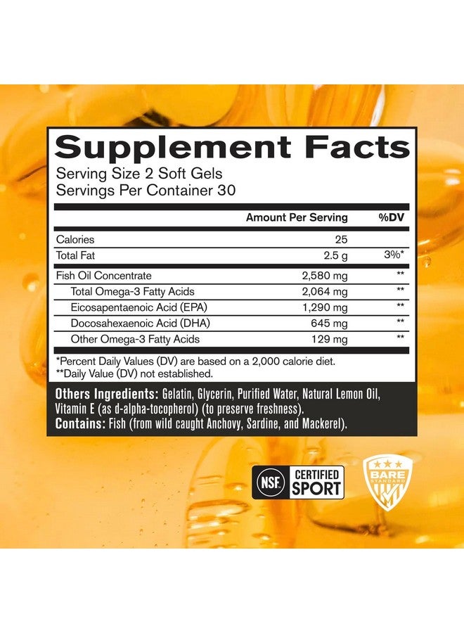 BARE PERFORMANCE NUTRITION, BPN Strong Omega Fish Oil Soft Gel, 1290mg Fish Oil per Capsule, Wild Caught Fish, Sustainably Sourced, IFOS Certified, 30 Servings - Image 2