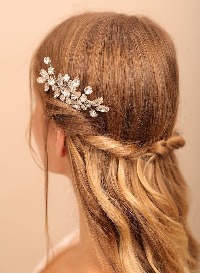 بيريوان مشط شعر بيريوان الكريستالي الشفاف على شكل دمعة للنساء، إكسسوار شعر مرصع بأحجار الراين لحفلات الزفاف، مناسب للعروس ووصيفات العروس وحفلات التخرج (ذهبي وردي) - Image 2