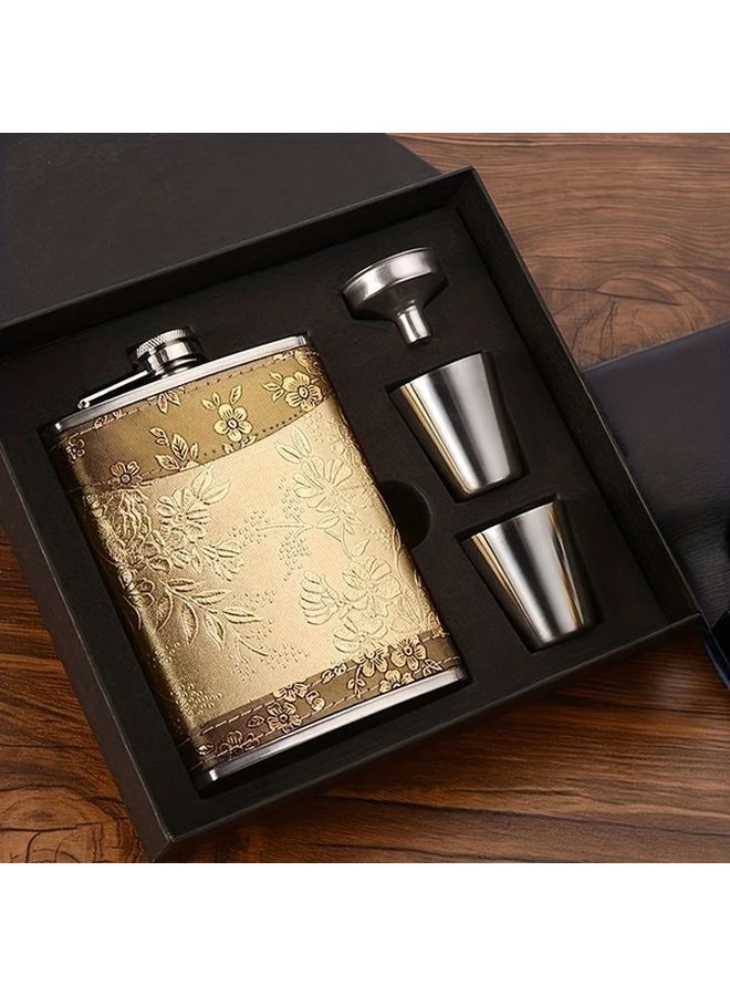 Stainless Steel Hip Flask Gift Box Set of 4 8Oz 224Ml for Outdoor Adventures - Image 1