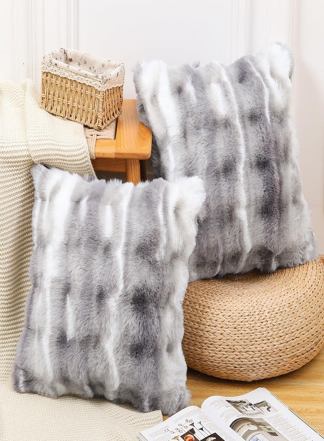 Madizz Pack of 2 Thick Plush Wool Throw Pillow Covers 20x20 Inch White Grey Soft Decorative Cushion Cover for Sofa Bedroom Pillow Shell - Image 2