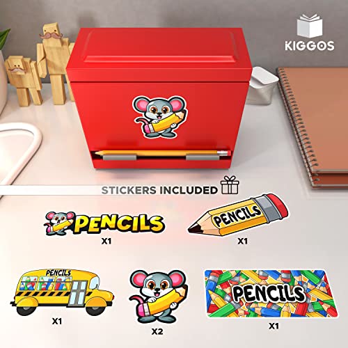 Kiggos Pencil Dispenser Holder Red Stainless Steel Dispenser for Pencils with 6 Beautiful stickers for Decoration Metal Pencil Dispenser for Classroom Home Office Teachers Students (Pencils Not Included) - Image 3