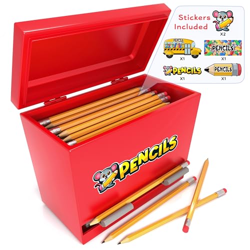 Kiggos Pencil Dispenser Holder Red Stainless Steel Dispenser for Pencils with 6 Beautiful stickers for Decoration Metal Pencil Dispenser for Classroom Home Office Teachers Students (Pencils Not Included) - Image 1