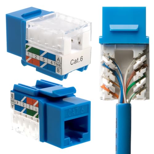 SATMAXIMUM 30 Pack Cat6 Keystone Ethernet Wall Jacks RJ45 Punch Down Slim Profile UTP Blue, 45 Degree for Patch Panel & Wall Plate, Supports Up to 10Gbps - Image 1