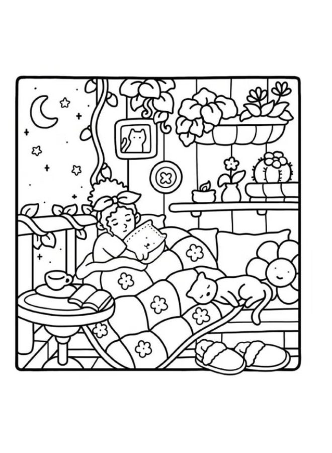 Girl Moments Coloring Book for Teens & Adults | Cozy Daily Life Illustrations for Relaxation & Stress Relief | Square Art Coloring Book for Girls - Image 4