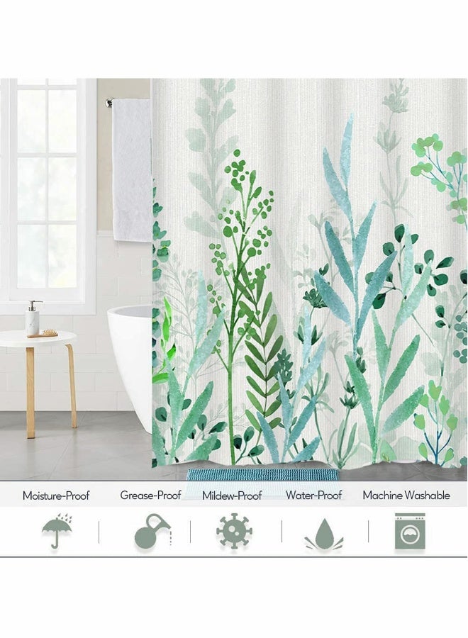 Watercolor Floral Shower Curtain, Greenery Botanical Leaves Shower Curtain with 12 Hooks, Waterproof Spring Shower Curtains for Bathroom - Image 4