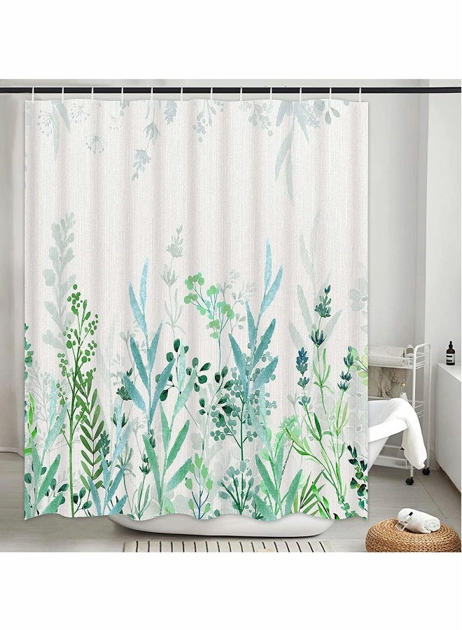 Watercolor Floral Shower Curtain, Greenery Botanical Leaves Shower Curtain with 12 Hooks, Waterproof Spring Shower Curtains for Bathroom - Image 3
