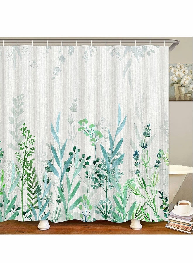 Watercolor Floral Shower Curtain, Greenery Botanical Leaves Shower Curtain with 12 Hooks, Waterproof Spring Shower Curtains for Bathroom - Image 2
