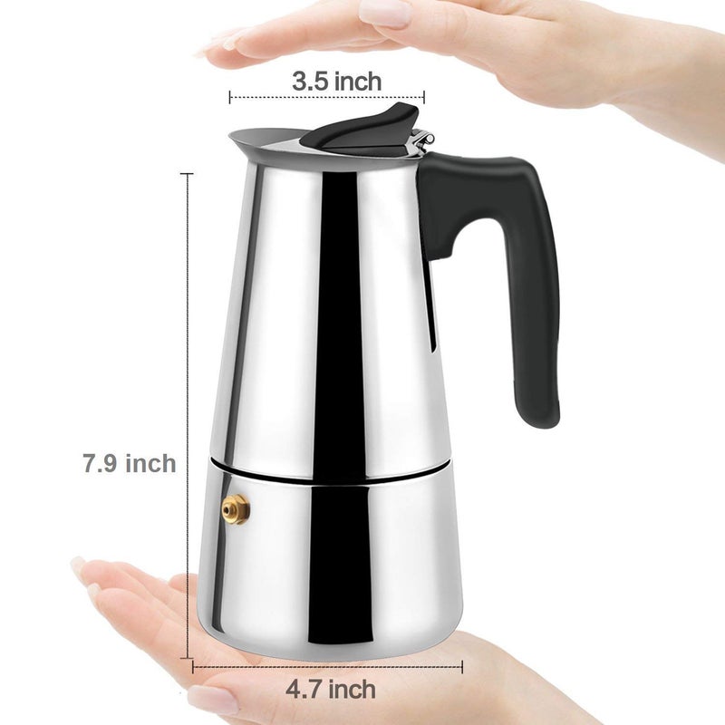 Gnanex صانعة الإسبريسو من الفولاذ المقاوم للصدأ، موقد قهوة، صانعة القهوة الإيطالية، وعاء موكا (6 أكواب، فضي - 300 مل) - Image 2