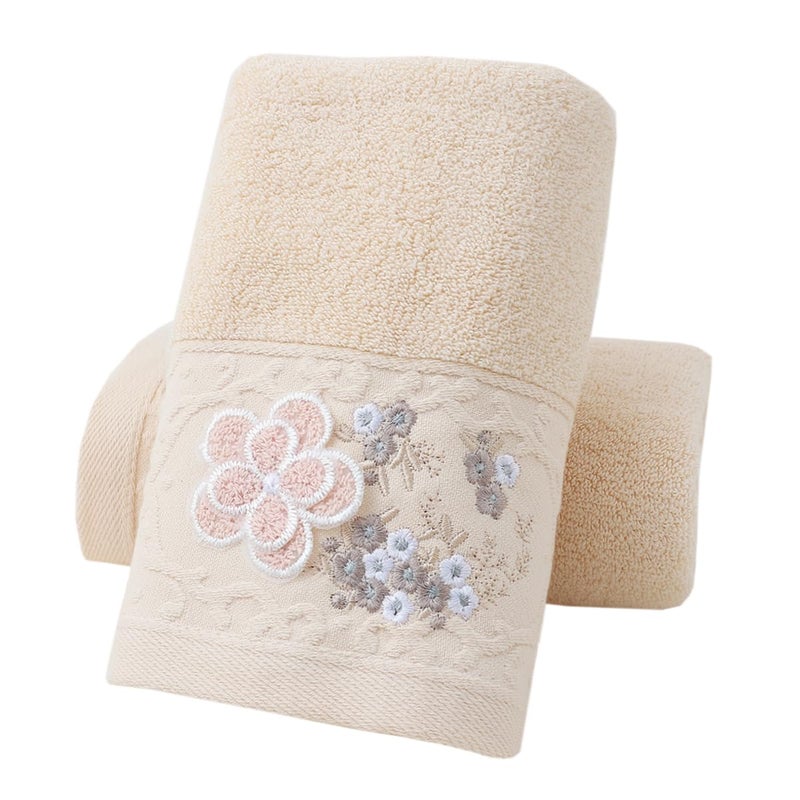 Pidada Hand Towels Set of 2 Embroidered Floral Pattern 100% Cotton Absorbent Soft Decorative Towel for Bathroom (Brown) - Image 1