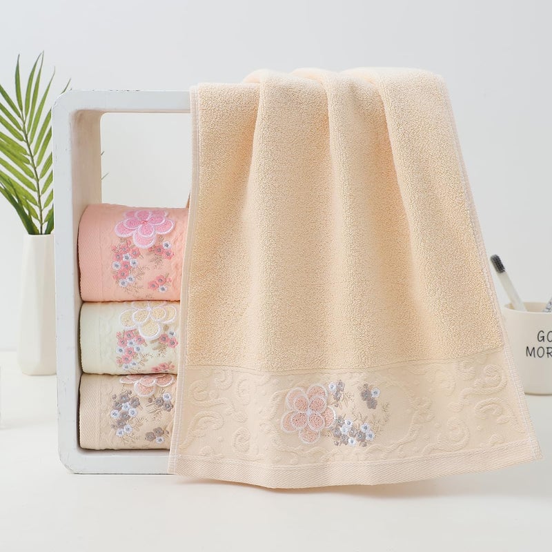 Pidada Hand Towels Set of 2 Embroidered Floral Pattern 100% Cotton Absorbent Soft Decorative Towel for Bathroom (Brown) - Image 2