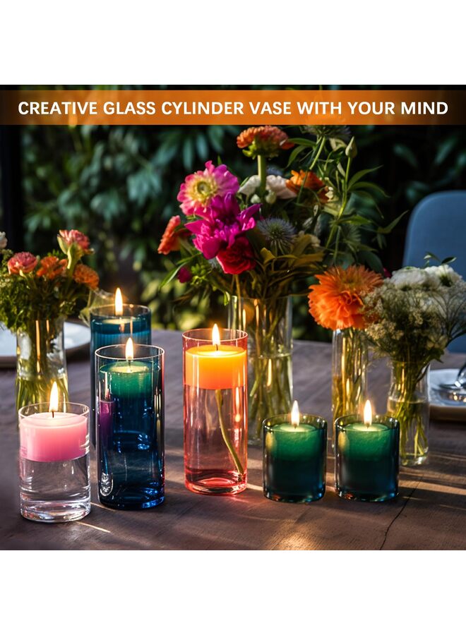 يُسلِّم 8 قطع من المزهريات الأسطوانية الزجاجية بارتفاع 4،6،8،10 بوصة، مزهرية زهور شفافة، حامل شموع عائم لقطعة مركزية للطاولة وديكور منزلي لحفلات الزفاف - Image 4