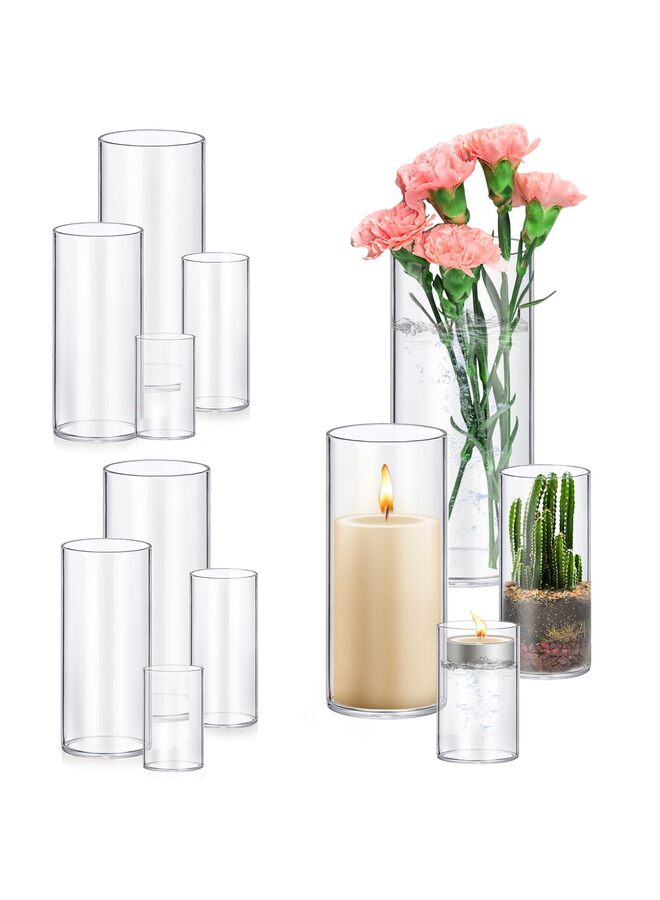يُسلِّم 8 قطع من المزهريات الأسطوانية الزجاجية بارتفاع 4،6،8،10 بوصة، مزهرية زهور شفافة، حامل شموع عائم لقطعة مركزية للطاولة وديكور منزلي لحفلات الزفاف - Image 1