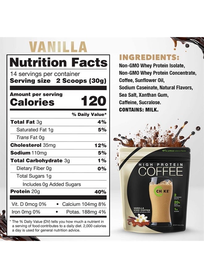 Chike Vanilla High Protein Iced Coffee, 20 G Protein, 2 Shots Espresso, 1 G Sugar, Keto Friendly and Gluten Free, 14 Servings (14.6 Ounce) - Image 2