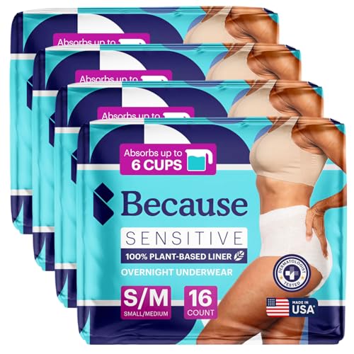 Because Adult Incontinence Underwear for Sensitive Skin Women Premium Overnight Disposable Briefs Anti Odor White SmallMedium Absorbs 6 Cups 64 Count 4 Packs of 16 - Image 5