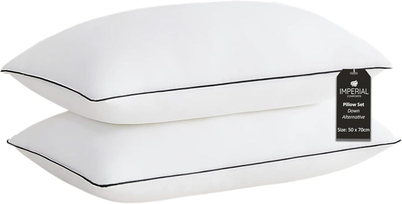Imperial Comforts® Down Alternative Bed Pillows, Medium Density for Back and Side Sleepers - Hotel Pillow Hotel Collection Queen, 2-Pack - Image 1