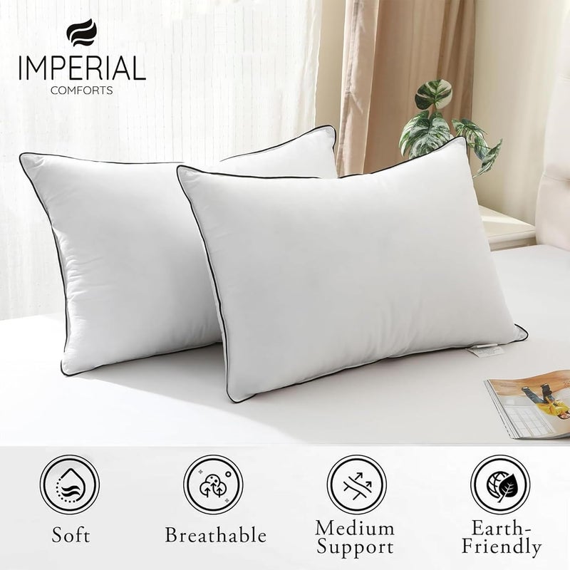 Imperial Comforts® Down Alternative Bed Pillows, Medium Density for Back and Side Sleepers - Hotel Pillow Hotel Collection Queen, 2-Pack - Image 5