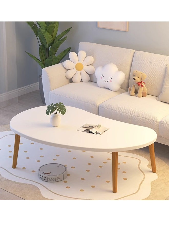 ATM Modern Oval Coffee Table with Wooden Legs - 100x50x42CM - Warm White  - Image 1