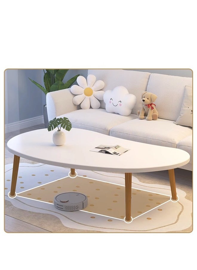 ATM Modern Oval Coffee Table with Wooden Legs - 100x50x42CM - Warm White  - Image 2