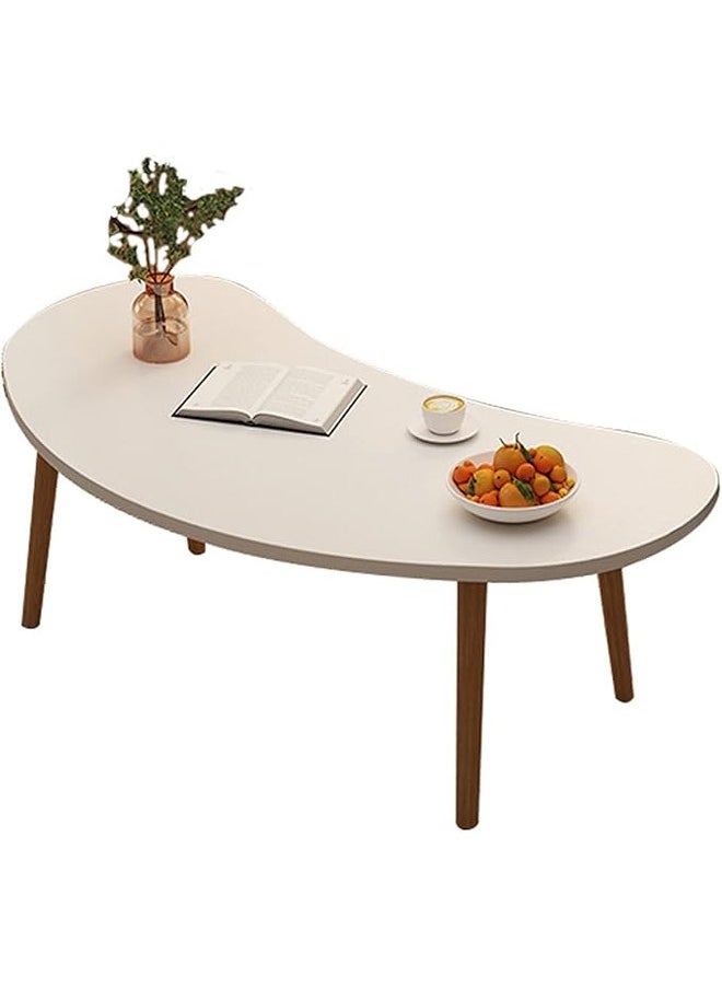 ATM Modern Oval Coffee Table with Wooden Legs - 100x50x42CM - Warm White  - Image 3