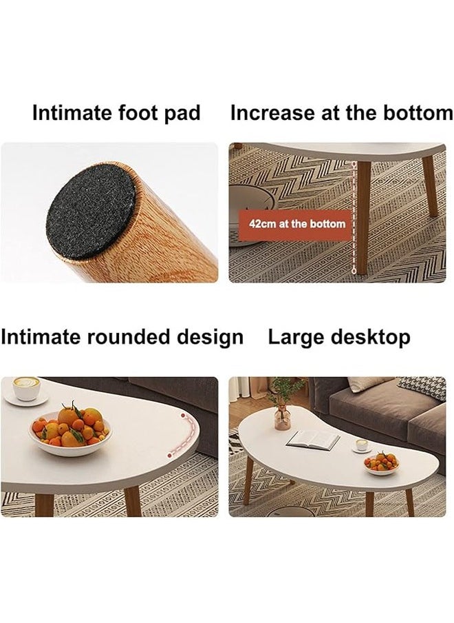 ATM Modern Oval Coffee Table with Wooden Legs - 100x50x42CM - Warm White  - Image 4