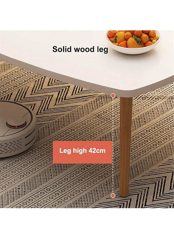 ATM Modern Oval Coffee Table with Wooden Legs - 100x50x42CM - Warm White  - Image 5