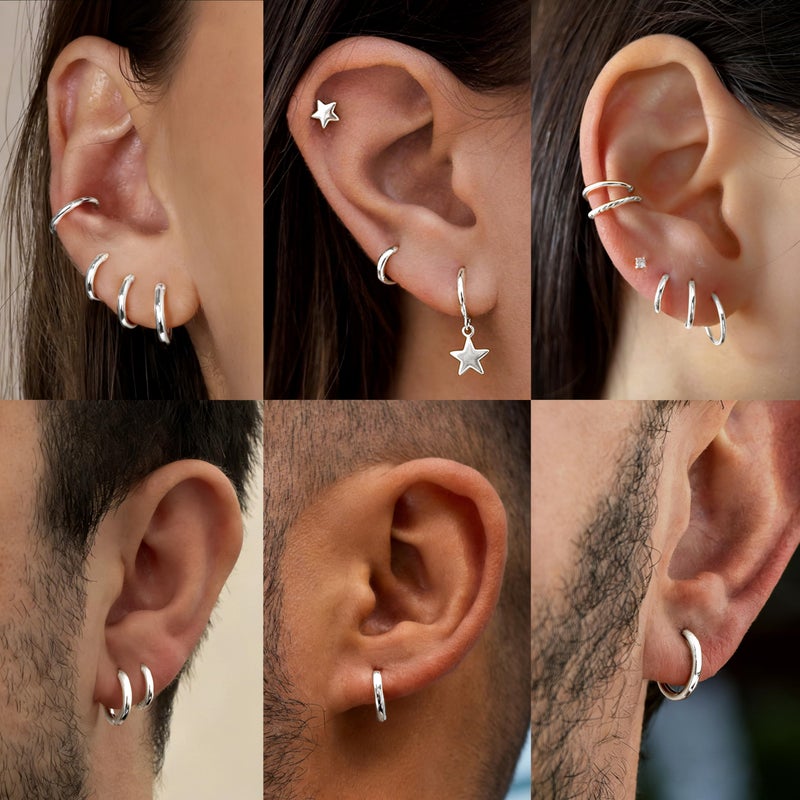 Gokeey 5 Pairs 316L Stainless Steel Small Hoop Earrings Set for Women, Cute Huggie Earrings for Women, Hypoallergenic Tiny Cartilage Earrings Hoop Silver Hoop Earrings for Men Multiple Piercing - Image 5