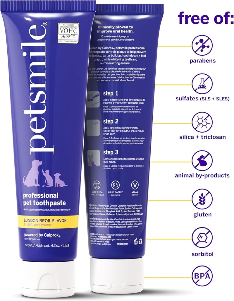 petsmile Professional Dog Toothpaste | VOHC Approved Clinically Proven Plaque and Tartar Control Toothpaste | Made in USA, Human Grade Ingredients Healthier Mouth Fresher Breath (London Broil, 4.2 Oz) - Image 4