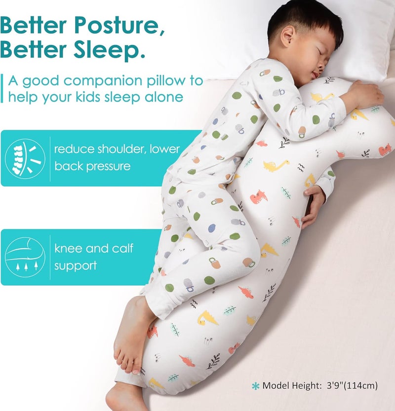 BYRIVER 35" Contour Cooling Cute Body Pillow for Kids Girls Boys, Child Hug Pillow for Sleeping, Washable Cotton Dinasour Pillow Cover, Gifts for Kids (KL) - Image 4