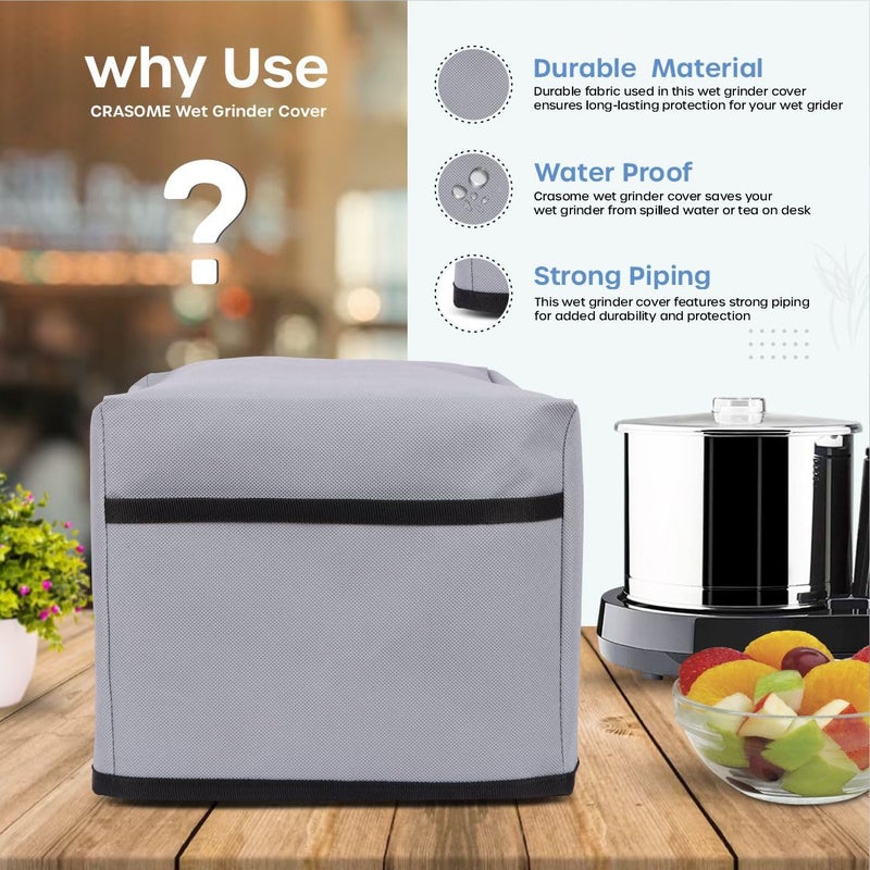 Crasome Dust Proof Water Resistant Kitchen Wet Grinder Cover for 2 Litre Table Top Butterfly Rhino Butterfly Smart Butterfly Hippo Grey - Image 4