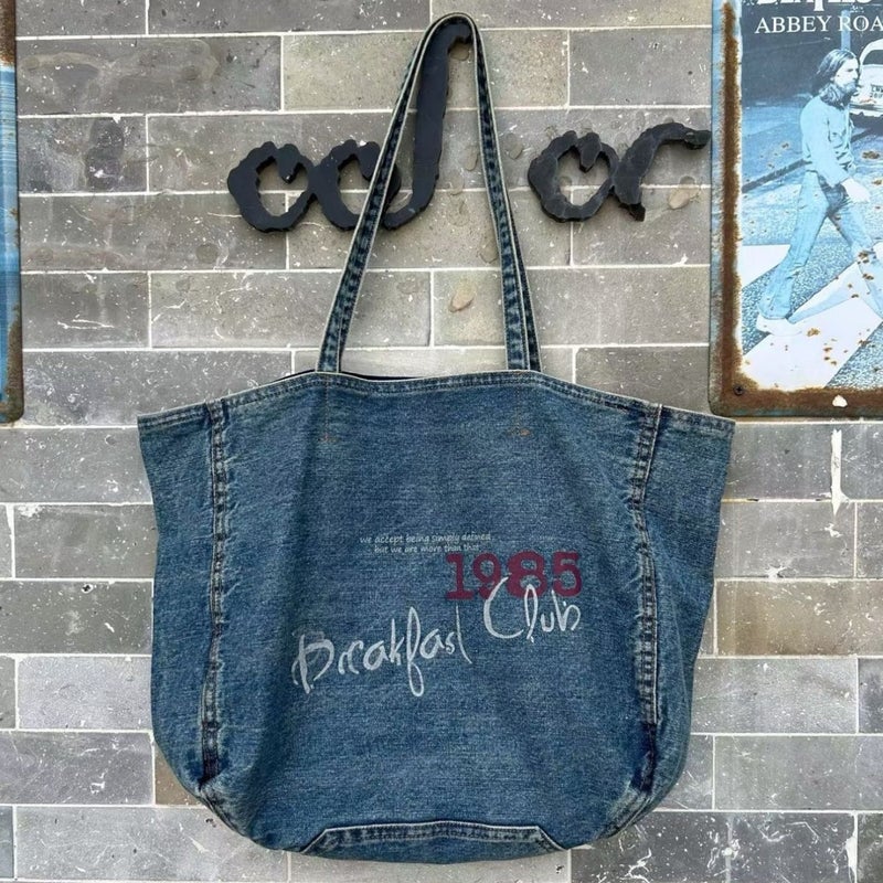 Vintage Washed Denim Tote Bag Women's Shoulder Bag - Image 2