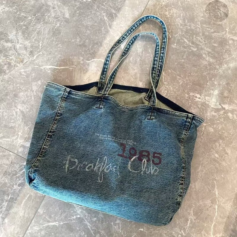 Vintage Washed Denim Tote Bag Women's Shoulder Bag - Image 4