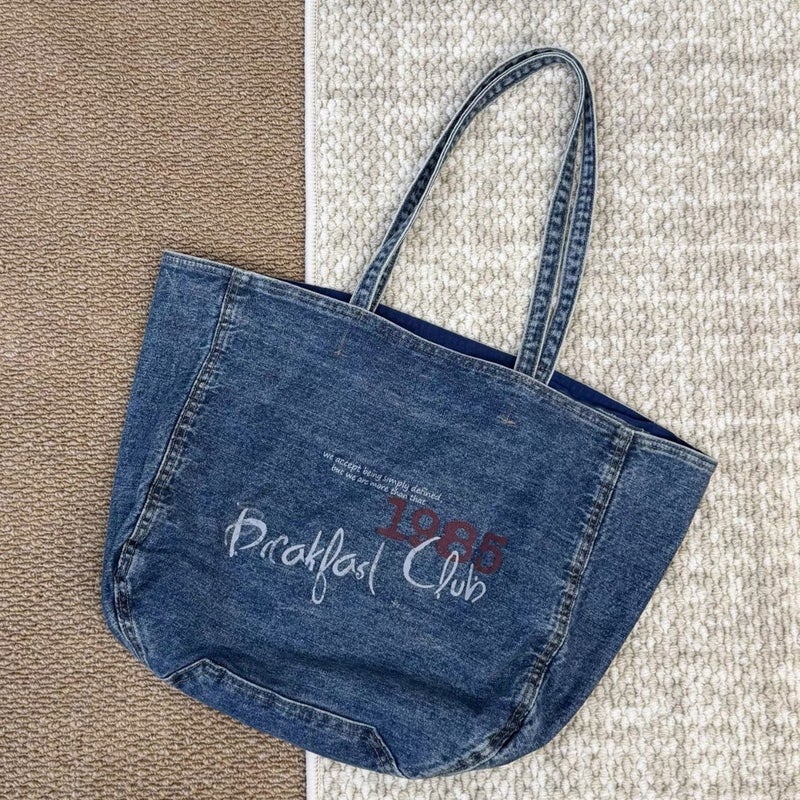 Vintage Washed Denim Tote Bag Women's Shoulder Bag - Image 1