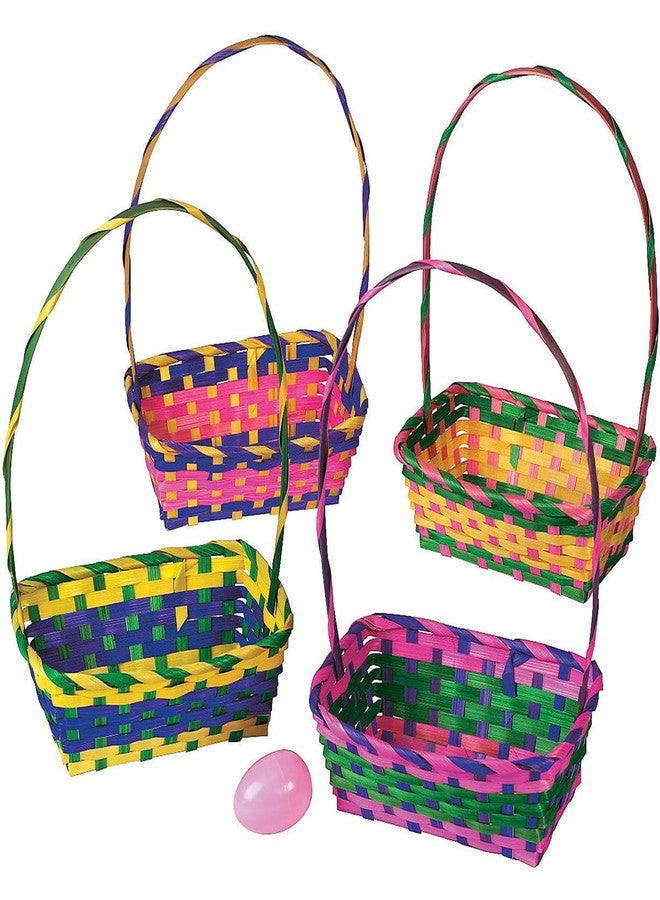 Fun Express Multicolored Rectangular Easter Baskets - Bulk set of 12, Each Basket is 3 inch x 8 inch with 10 Inch Handle - Image 1