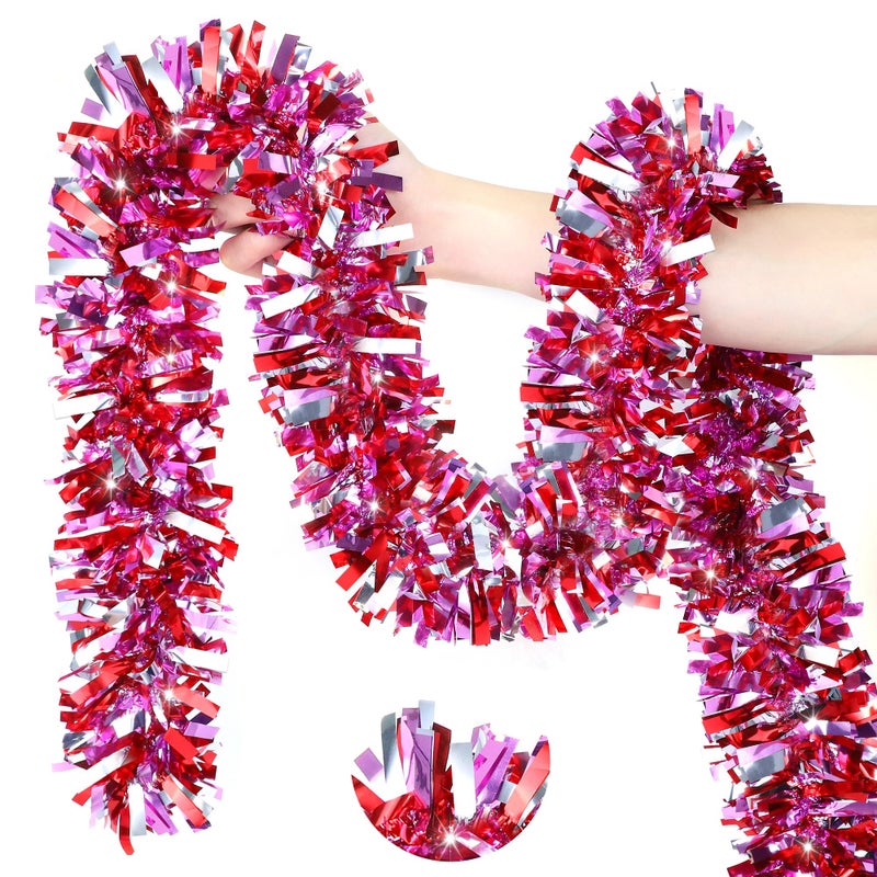HALOGATE 50Ft Valentine'S Day Decorations  Valentines Tinsel Garland Red Pink Silver Shiny Metallic Garland For Home Tree Mantel Fireplace Stairs Outdoor Indoor Galentine'S Day Decorations - Image 1