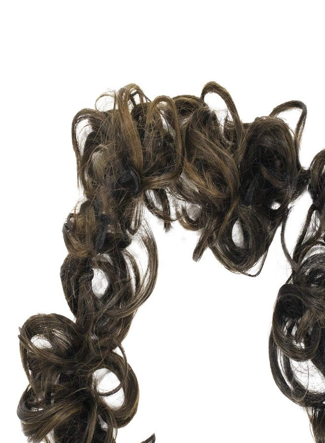 إيكان وصلة شعر مجعدة من إيكان لعمل ذيل حصان وكعكة شعر، مناسبة للفتيات والسيدات في الحفلات (بني داكن مع خصلات فاتحة). - Image 3