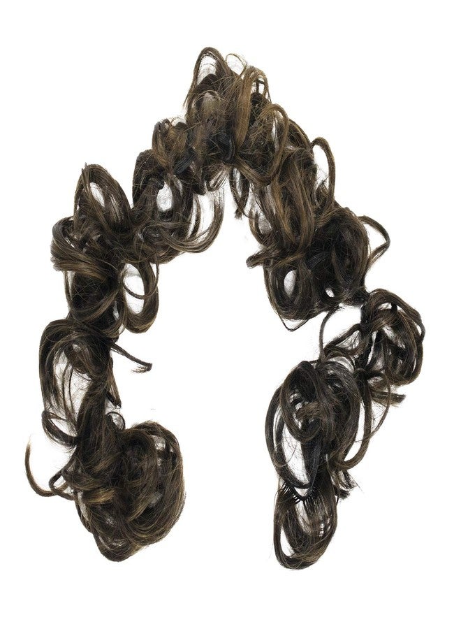 إيكان وصلة شعر مجعدة من إيكان لعمل ذيل حصان وكعكة شعر، مناسبة للفتيات والسيدات في الحفلات (بني داكن مع خصلات فاتحة). - Image 1