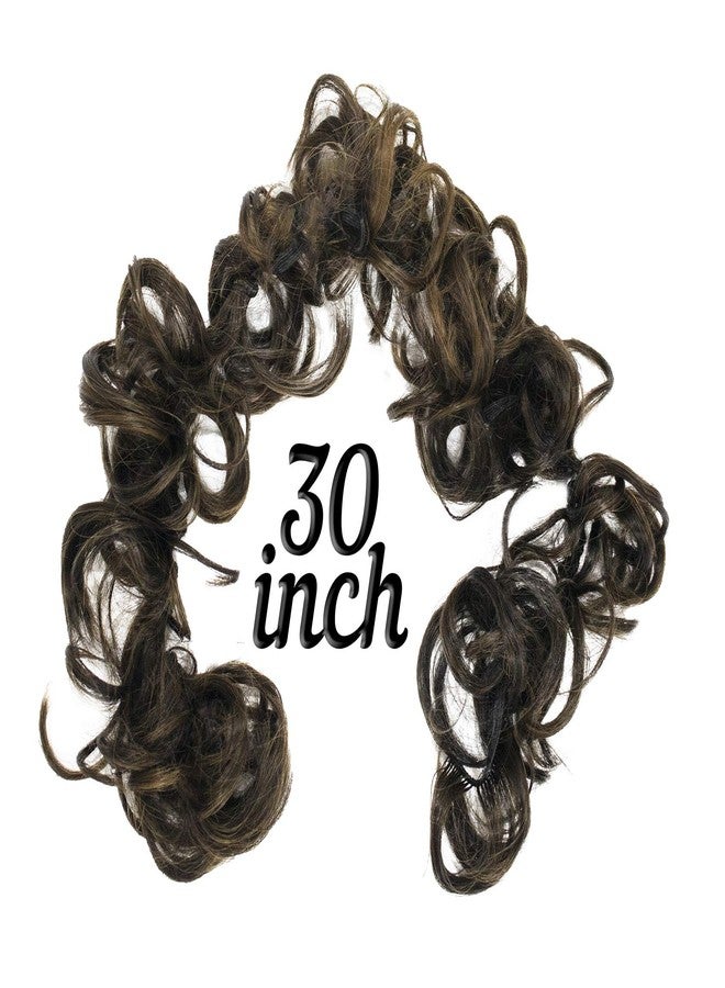 إيكان وصلة شعر مجعدة من إيكان لعمل ذيل حصان وكعكة شعر، مناسبة للفتيات والسيدات في الحفلات (بني داكن مع خصلات فاتحة). - Image 2