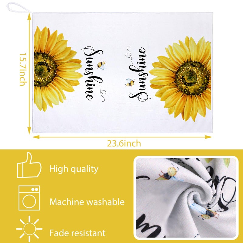 Bencailor 4 Pcs Sunflower Kitchen Towels Spring Summer Gifts Sunflower Floral Hand Dish Towels Absorbent Sunshine Yellow Grid Fast Drying Decor Housewarming Gift for Cooking Bathroom Kitchen Decor - Image 3