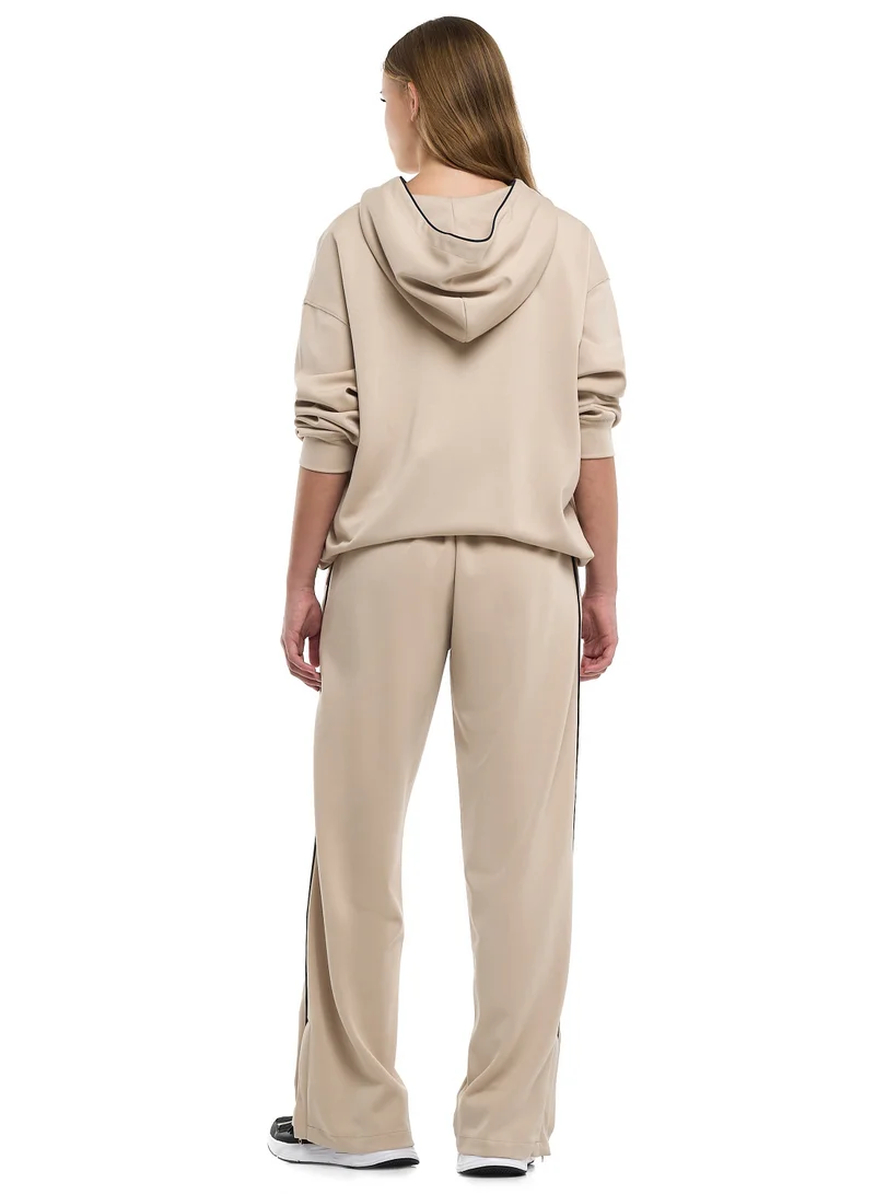 victor and jane Ladies 2 Piece Set - Snap-Hem Wide-Leg Trousers &amp; Hoodie Set - Oatmeal