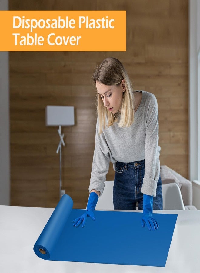 YSYJ Plastic Table Cover Roll Blue Disposable Table Cloth 54 in x 100 Ft, Plastic Table Cloths with Slide Cutter Table Cover for Parties - Image 4