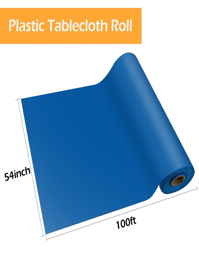YSYJ Plastic Table Cover Roll Blue Disposable Table Cloth 54 in x 100 Ft, Plastic Table Cloths with Slide Cutter Table Cover for Parties - Image 2