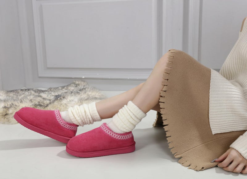 SMajong Women's Slippers Mens Platform Mini Boots Fuzzy House Slipper Fur Fleece Winter Home Shoes Indoor and Outdoor Rose US 6 Women/4.5 Men - Image 2