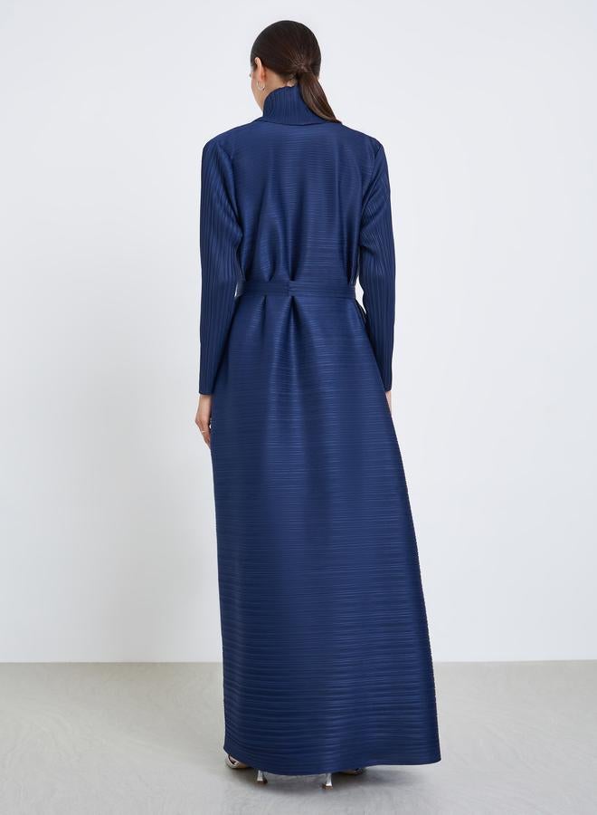 Take Two Solid Textured Pleated Belted Long Sleeve Abaya - Image 5