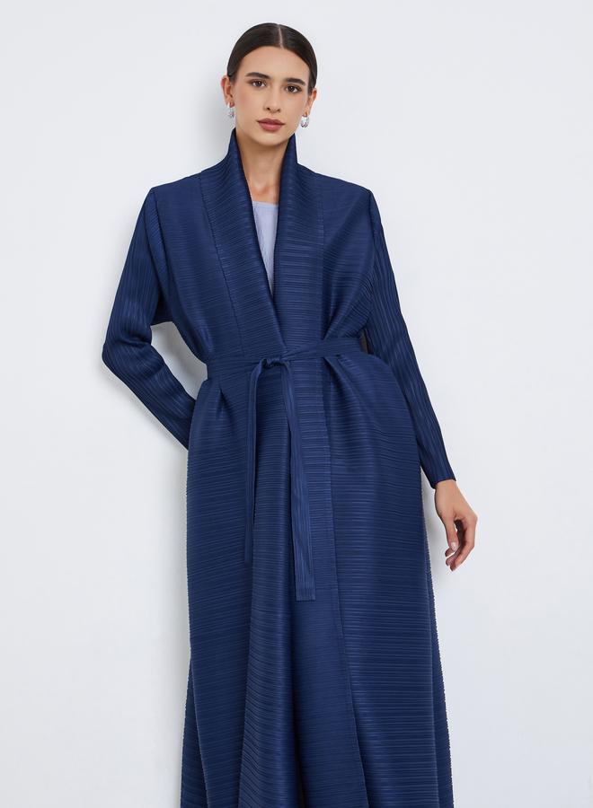 Take Two Solid Textured Pleated Belted Long Sleeve Abaya - Image 3