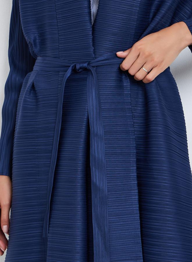 Take Two Solid Textured Pleated Belted Long Sleeve Abaya - Image 4