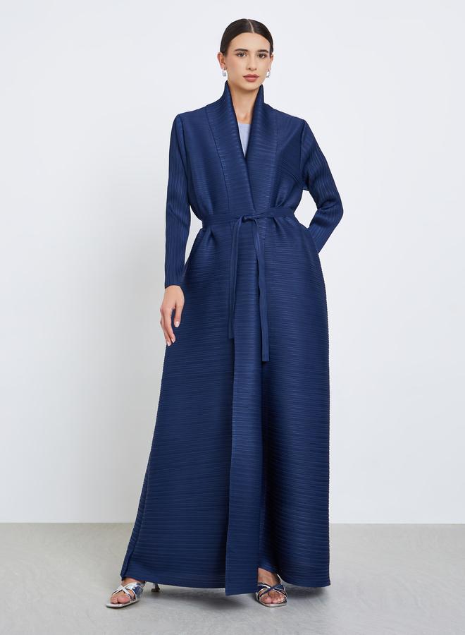 Take Two Solid Textured Pleated Belted Long Sleeve Abaya - Image 2